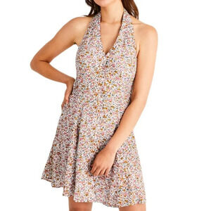 Rolla's Halter Coast White Floral Print Button Up‎ Mini Dress  Sz: Small